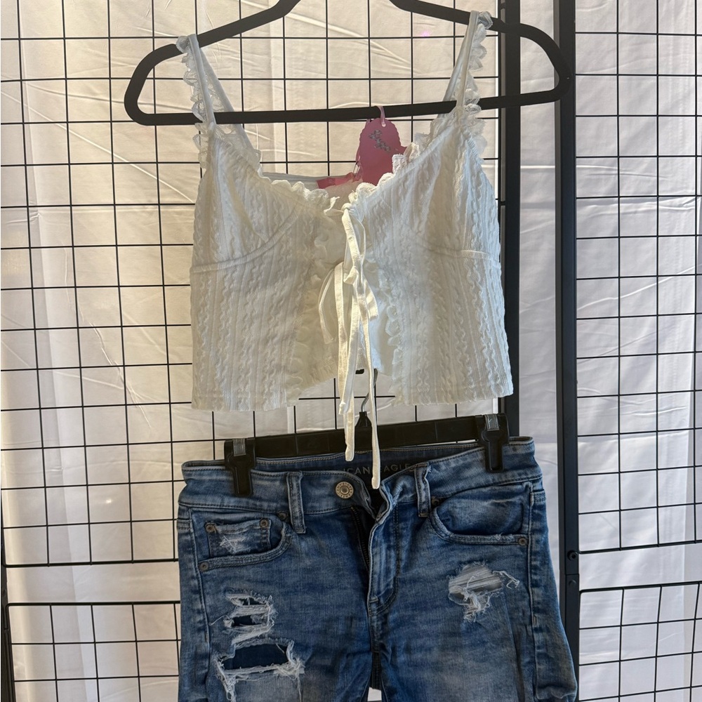 White Lace-Up Women Top